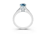 White gold Cushion Cut Aquamarine Split Shank Engagement Ring with Pavé Band_3