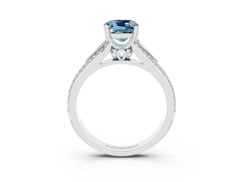 White gold Cushion Cut Aquamarine Split Shank Engagement Ring with Pavé Band_3