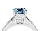 White gold Cushion Cut Aquamarine Split Shank Engagement Ring with Pavé Band_4