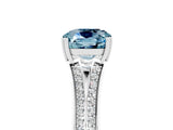 White gold Cushion Cut Aquamarine Split Shank Engagement Ring with Pavé Band_5