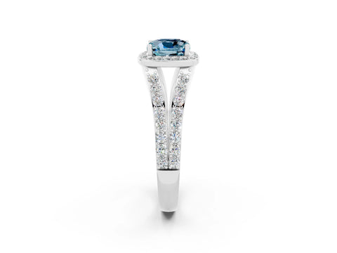 White gold Cushion Cut Aquamarine Split Shank Halo Ring with Four-Prong Setting_14