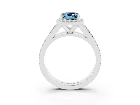 White gold Cushion Cut Aquamarine Split Shank Halo Ring with Four-Prong Setting_27