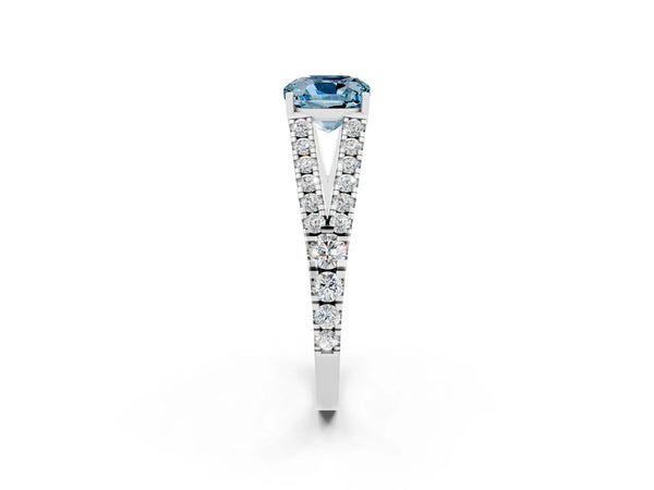 White gold Cushion Cut Aquamarine Split Shank Pavé Engagement Ring with Four-Prong Setting