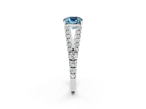 White gold Cushion Cut Aquamarine Split Shank Pavé Engagement Ring with Four-Prong Setting_14