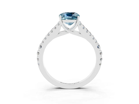 White gold Cushion Cut Aquamarine Split Shank Pavé Engagement Ring with Four-Prong Setting_15