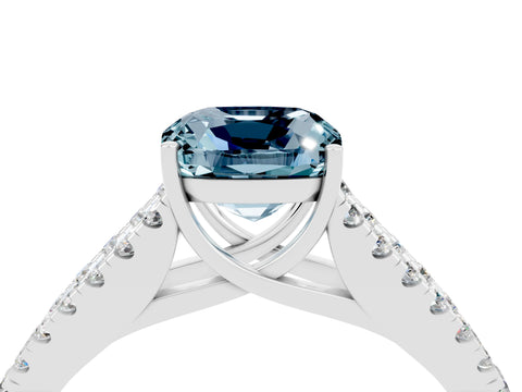 White gold Cushion Cut Aquamarine Split Shank Pavé Engagement Ring with Four-Prong Setting_16
