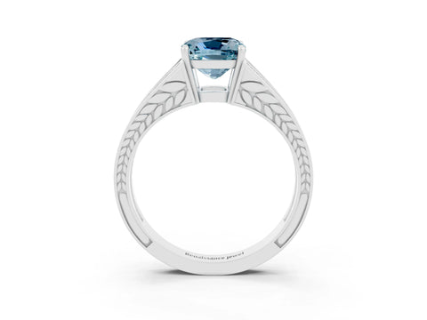 White gold Cushion Cut Aquamarine Split Shank Ring with Pavé Band and Four-Prong Setting_3