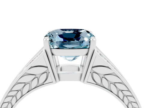 White gold Cushion Cut Aquamarine Split Shank Ring with Pavé Band and Four-Prong Setting_4