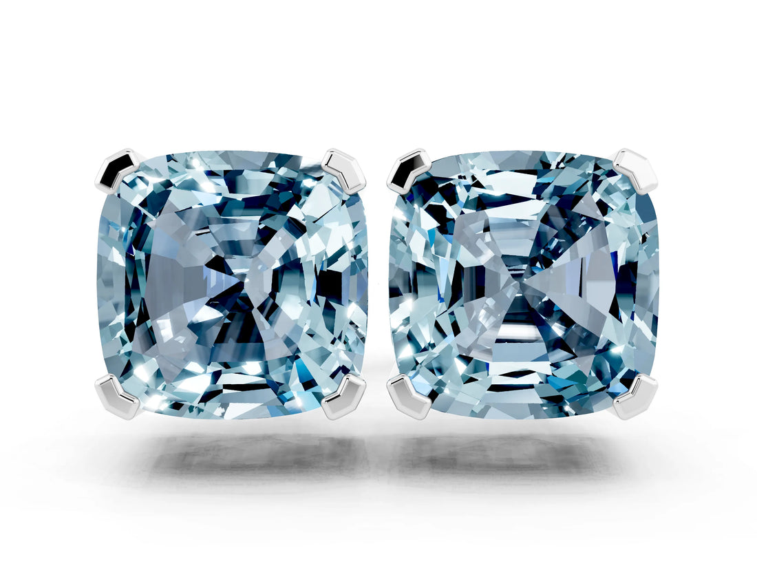 Silver 2.42 Carat Cushion Aquamarine Stud Earrings