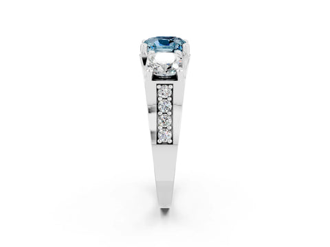 White gold Cushion Cut Aquamarine Three-Stone Ring with Channel Set Band and Four-Prong Setting_2
