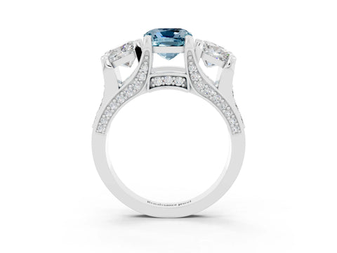 White gold Cushion Cut Aquamarine Three-Stone Ring with Channel Set Band and Four-Prong Setting_3