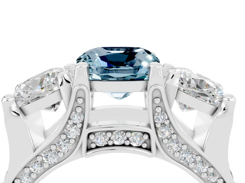 White gold Cushion Cut Aquamarine Three-Stone Ring with Channel Set Band and Four-Prong Setting_4