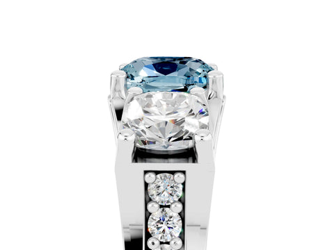 White gold Cushion Cut Aquamarine Three-Stone Ring with Channel Set Band and Four-Prong Setting_5