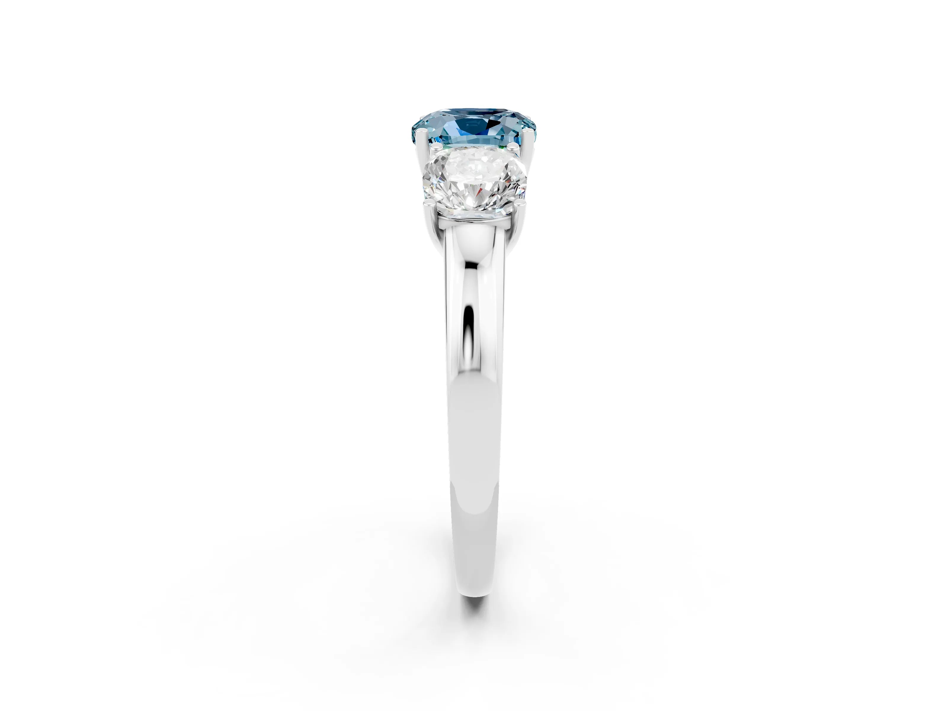 White gold Cushion Cut Aquamarine Three-Stone Ring with Four-Prong Setting and Classic Band_2
