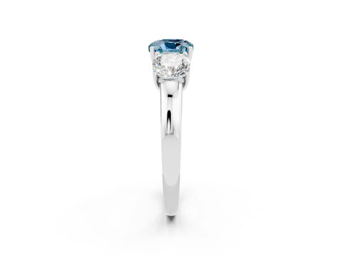White gold Cushion Cut Aquamarine Three-Stone Ring with Four-Prong Setting and Classic Band_2
