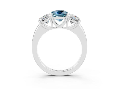 White gold Cushion Cut Aquamarine Three-Stone Ring with Four-Prong Setting and Classic Band_3