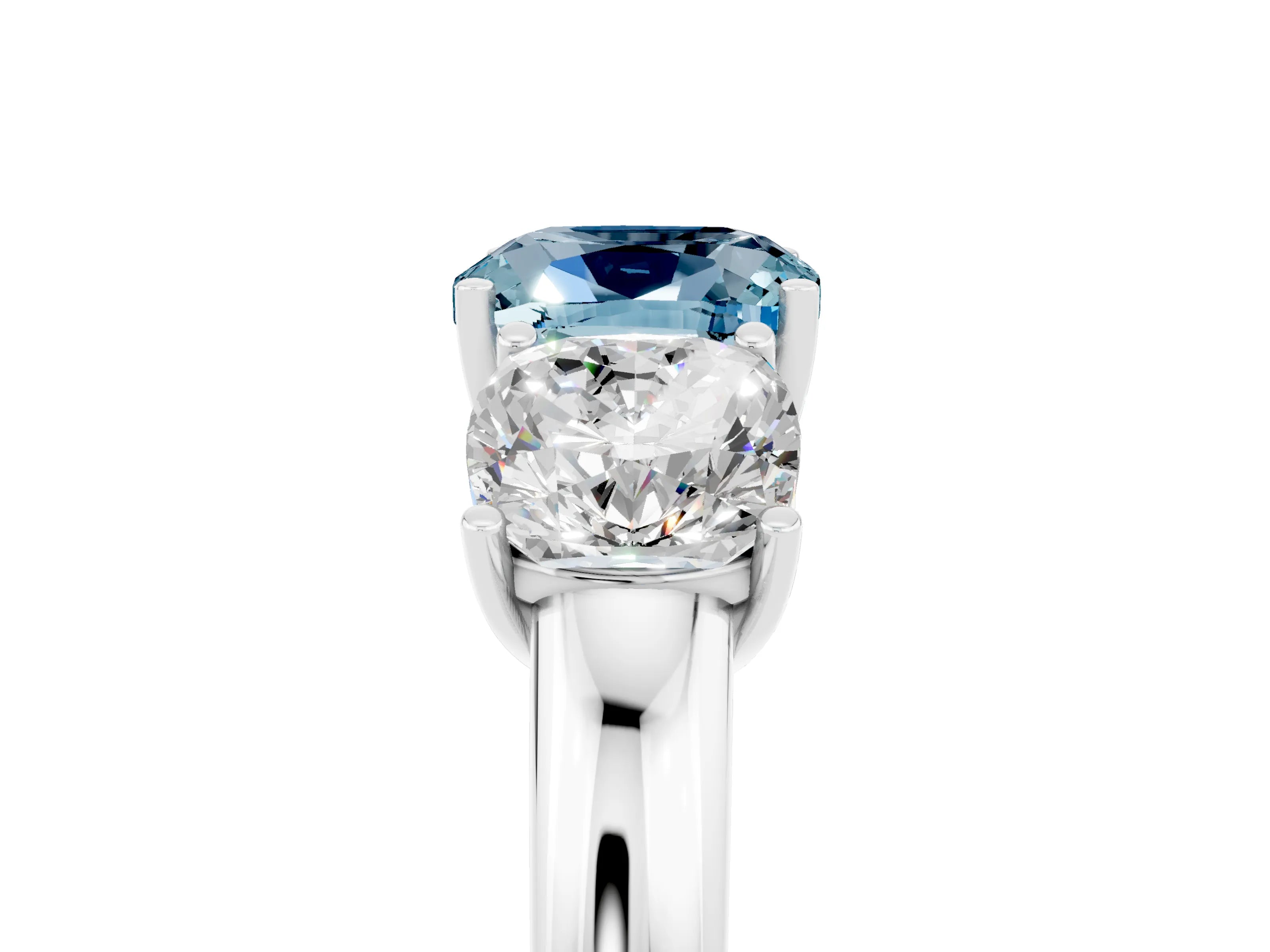 White gold Cushion Cut Aquamarine Three-Stone Ring with Four-Prong Setting and Classic Band_5