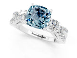 White gold Cushion Cut Aquamarine Three-Stone Ring with Pavé Split Shank and Four-Prong Setting_13