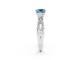 White gold Cushion Cut Aquamarine Three-Stone Ring with Pavé Split Shank and Four-Prong Setting_14