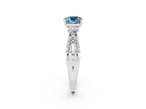 White gold Cushion Cut Aquamarine Three-Stone Ring with Pavé Split Shank and Four-Prong Setting_14