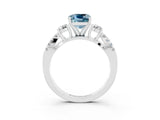 White gold Cushion Cut Aquamarine Three-Stone Ring with Pavé Split Shank and Four-Prong Setting_15