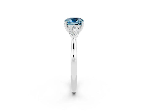 White gold Cushion Cut Aquamarine Three-Stone Ring with Pear Side Stones and Four-Prong Setting_14