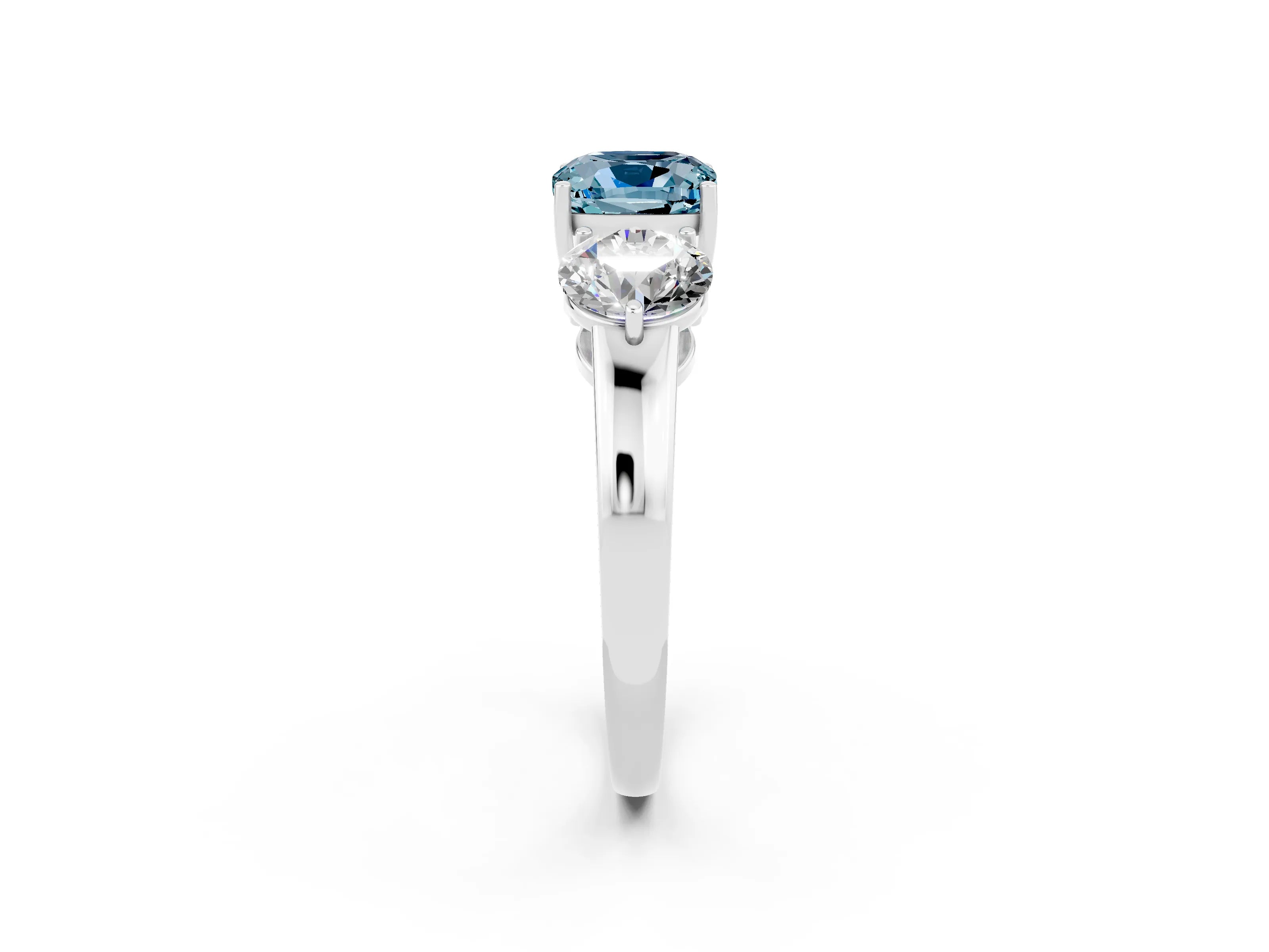 White gold Cushion Cut Aquamarine Three-Stone Ring with Prong Setting and Classic Band_2