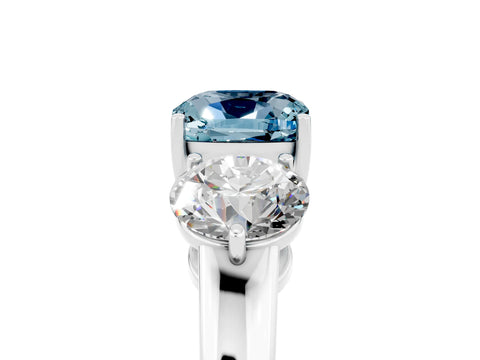 White gold Cushion Cut Aquamarine Three-Stone Ring with Prong Setting and Classic Band_5