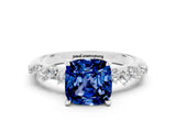 White gold Cushion Cut Blue Sapphire Cluster Side Stone Solitaire Ring with Prong Setting_24