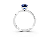 White gold Cushion Cut Blue Sapphire Engagement Ring with Side Stone Accents and Four-Prong Setting_111