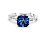 White gold Cushion Cut Blue Sapphire Engagement Ring with Side Stone Accents and Four-Prong Setting_24