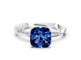 White gold Cushion Cut Blue Sapphire Engagement Ring with Side Stone Accents and Four-Prong Setting_27