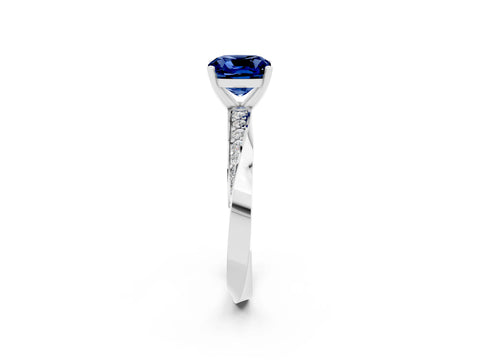 White gold Cushion Cut Blue Sapphire Engagement Ring with Side Stone Accents and Four-Prong Setting_29