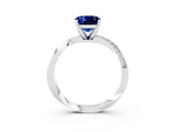 White gold Cushion Cut Blue Sapphire Engagement Ring with Side Stone Accents and Four-Prong Setting_30