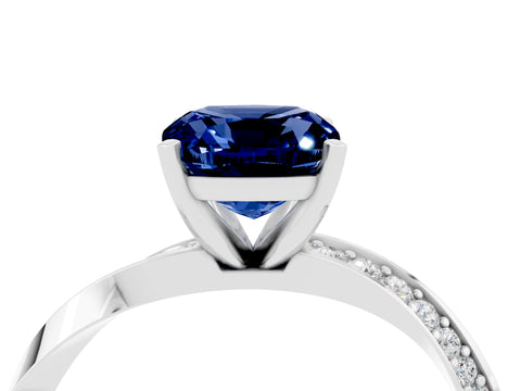 White gold Cushion Cut Blue Sapphire Engagement Ring with Side Stone Accents and Four-Prong Setting_31