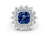 White gold Cushion Cut Blue Sapphire Floral Double Halo Engagement Ring with Prong Setting_37
