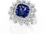 White gold Cushion Cut Blue Sapphire Floral Double Halo Engagement Ring with Prong Setting_38