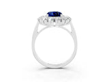 White gold Cushion Cut Blue Sapphire Floral Double Halo Engagement Ring with Prong Setting_40