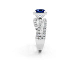 White gold Cushion Cut Blue Sapphire Halo Ring with Round Split Shank and Prong Setting_62