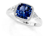 White gold Cushion Cut Blue Sapphire Halo Ring with Tapered Band and Four-Prong Setting_1