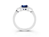 White gold Cushion Cut Blue Sapphire Halo Ring with Tapered Band and Four-Prong Setting_3