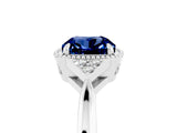 White gold Cushion Cut Blue Sapphire Halo Ring with Tapered Band and Four-Prong Setting_5