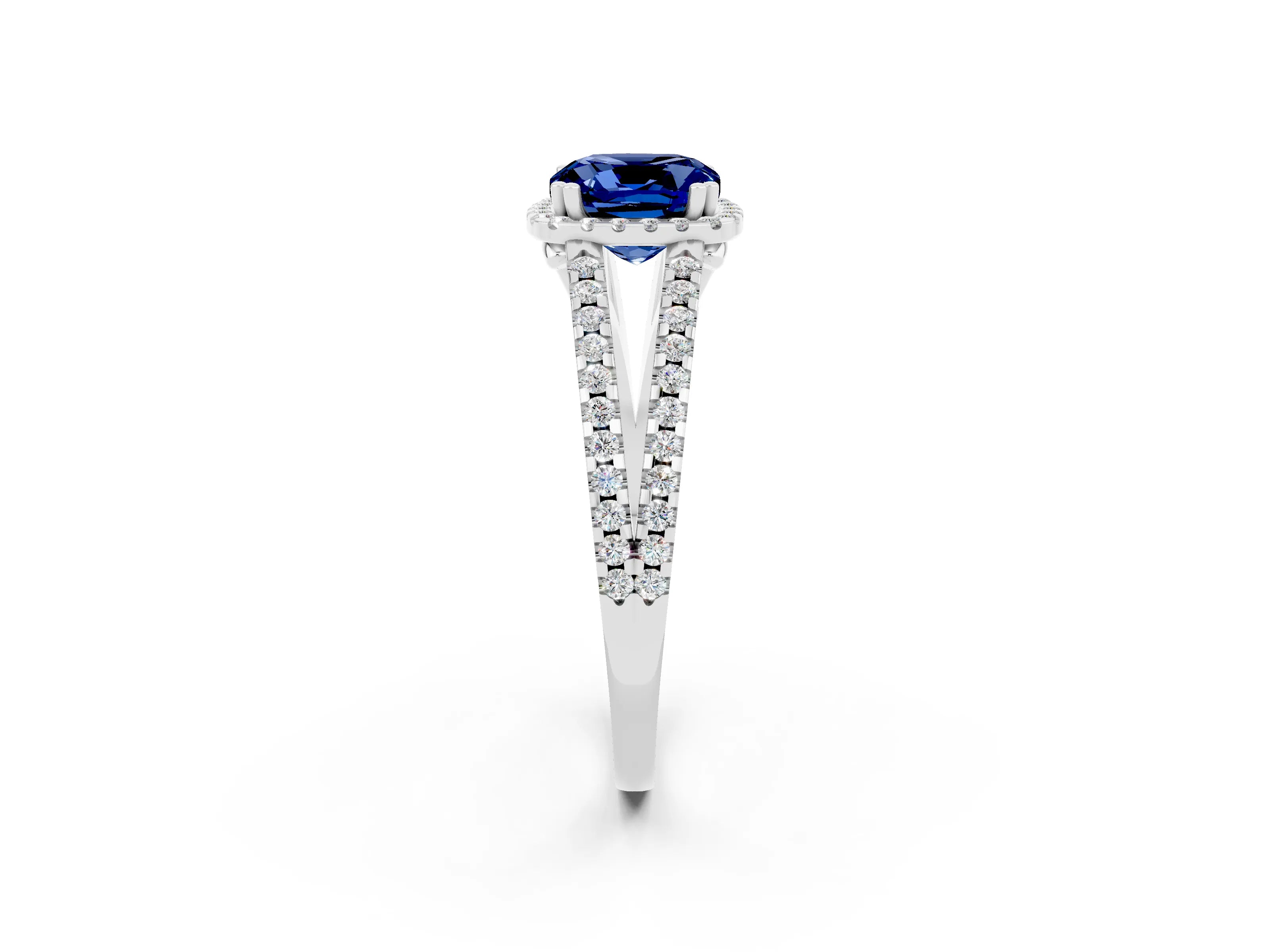 White gold Cushion Cut Blue Sapphire Halo Split Shank Engagement Ring_14