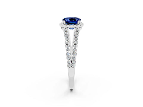 White gold Cushion Cut Blue Sapphire Halo Split Shank Engagement Ring_14