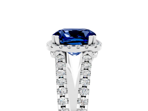 White gold Cushion Cut Blue Sapphire Halo Split Shank Engagement Ring_17