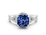 White gold Cushion Cut Blue Sapphire Halo Twist Band Solitaire Prong Setting Ring