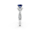 White gold Cushion Cut Blue Sapphire Halo Twist Band Solitaire Prong Setting Ring_2