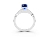 White gold Cushion Cut Blue Sapphire Halo Twist Band Solitaire Prong Setting Ring_3