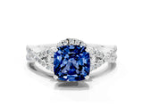 White gold Cushion Cut Blue Sapphire  Halo Twist Band Solitaire Prong Setting Ring_48
