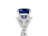 White gold Cushion Cut Blue Sapphire Halo Twist Band Solitaire Prong Setting Ring_5